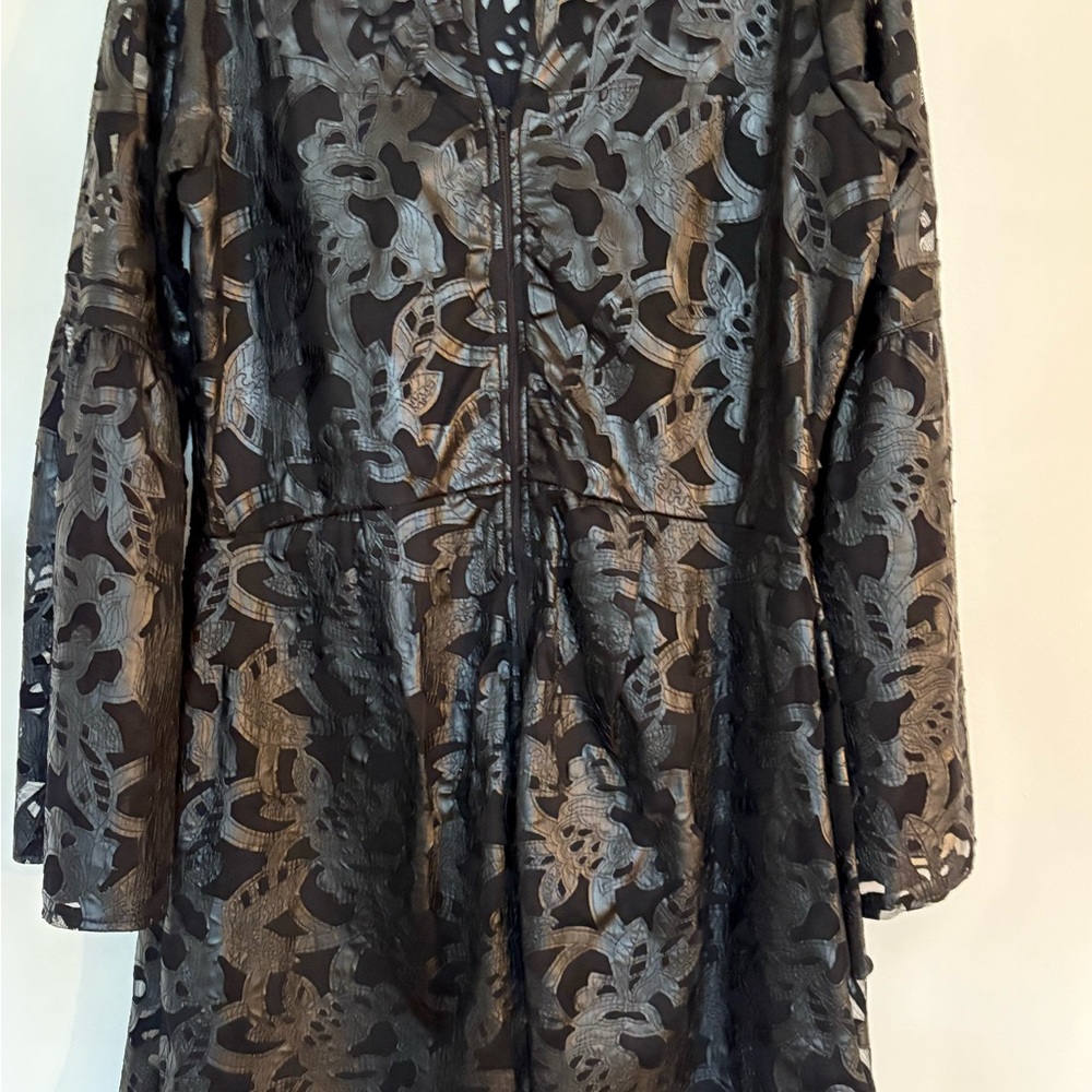 Chic Black Faux Leather Lace Short Jumper.